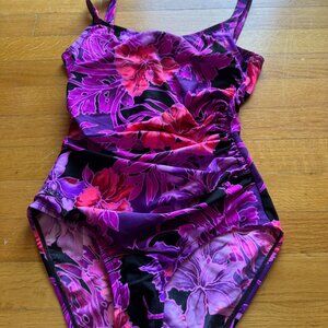 Vtg Speedo 1 piece swimsuit bathing suit floral tropical lycra spandex size 8